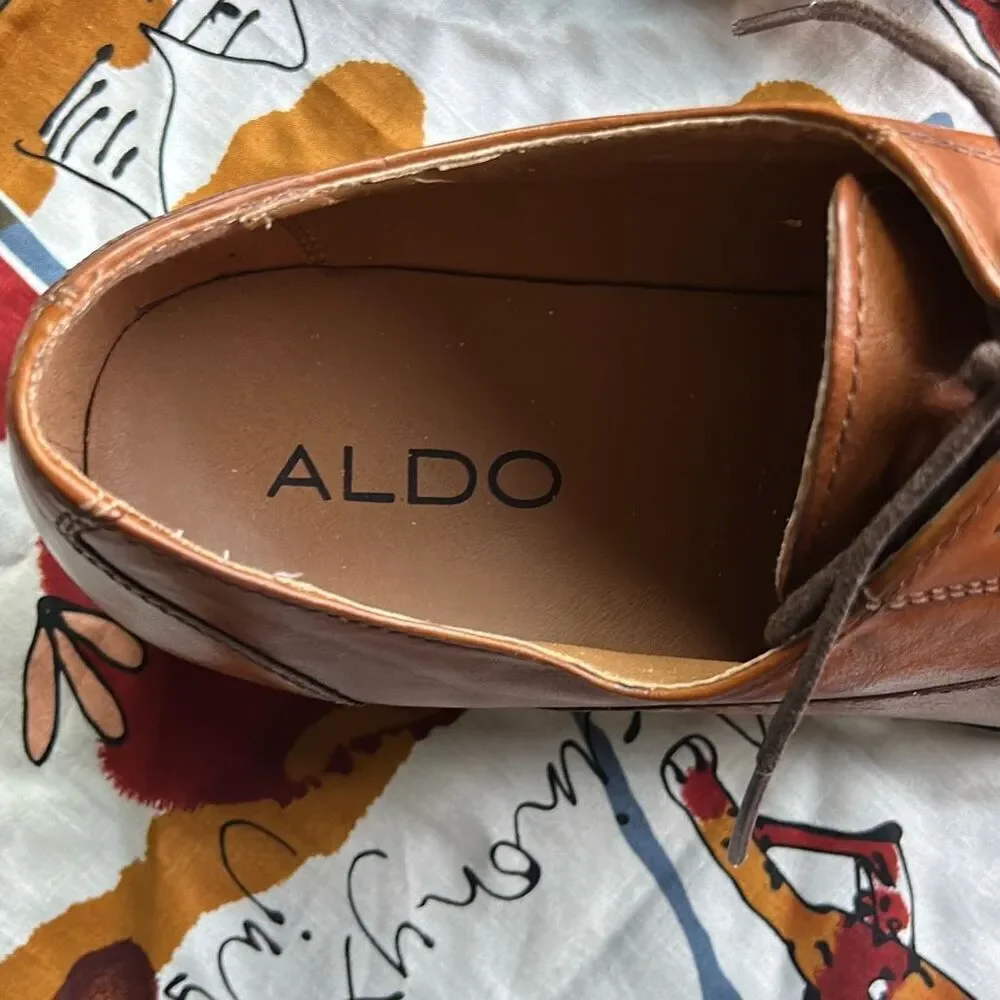 Aldo Men’s 9.5 Almond Shaped Toe Tan Oxford Dress Shoes Lace Up
